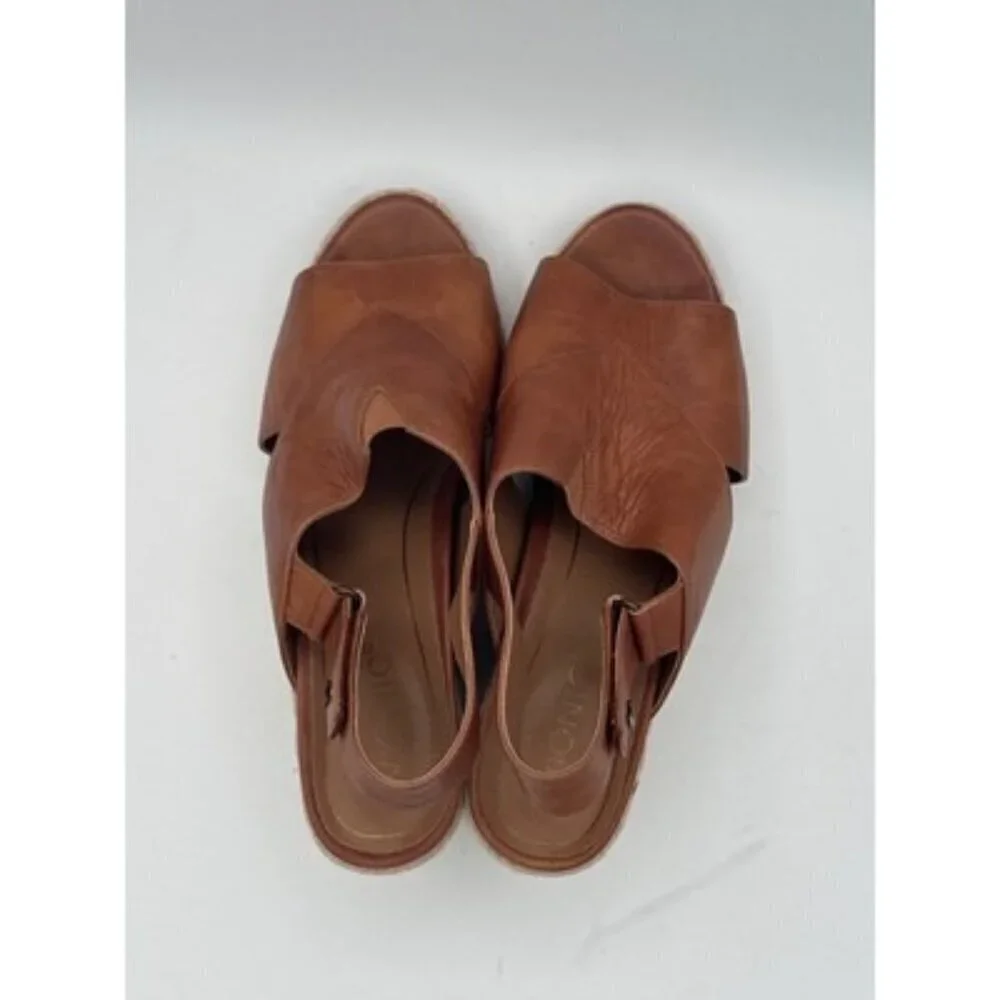 Vionic Womens Open-Toe Brown Leather Slingback Wedge Sandals Size 8M Espadrille